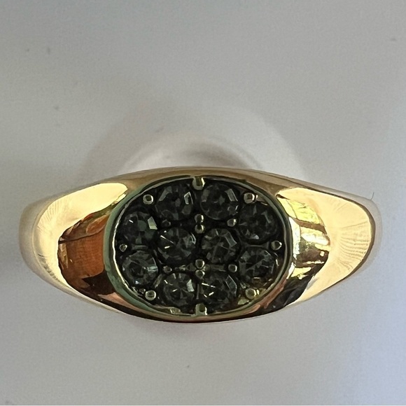 💥SALE Signet Ring Crystal Pave Gold Tone Rhodium Plated Black Enamel Sz‎ 8 NWT - Picture 8 of 11